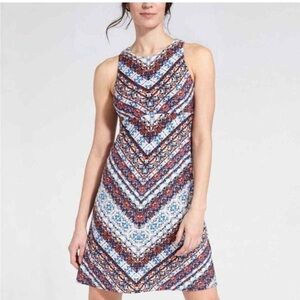 Athleta Santorini Nomadic Chevron High Neck Sleeveless Mini Dress